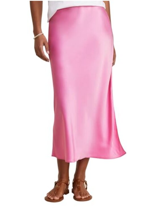 Dresses & Skirts - Satin Midi Slip Skirt by Vineyard Vines, Pull-On, Slit Hem, Tea Rose